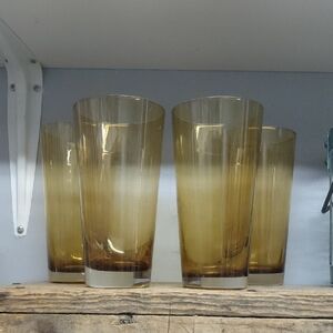Mid Century Modern Amber Glass Set Of 4